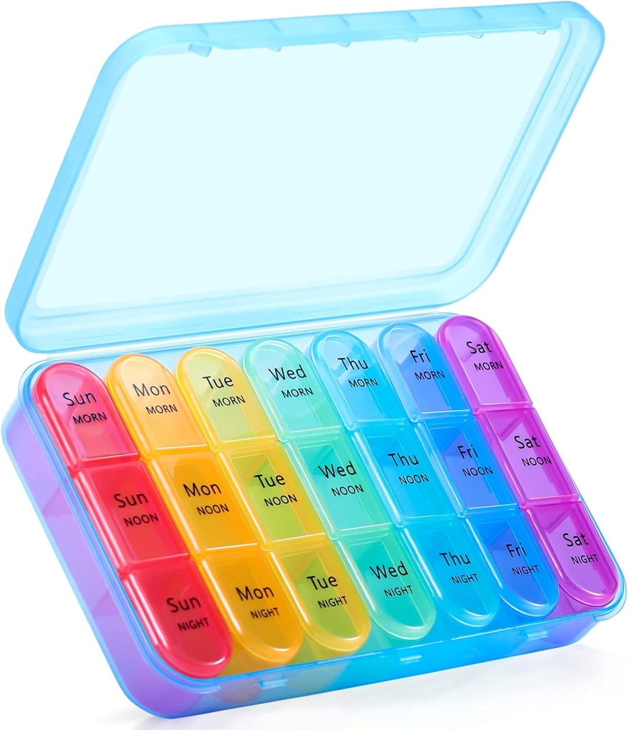 Asprink Pil Box 3 Times a Day, 每周药丸组织者 3 Times a Day - Daily Pill Box 7 Day Medicine 组织者,大型药丸案,旅行药丸组织者(蓝色)