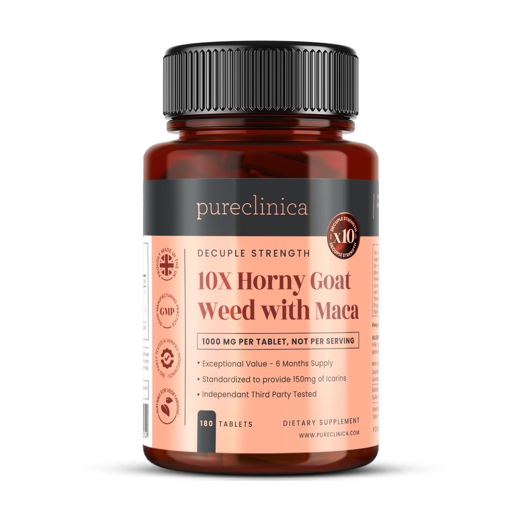 pureclinica 10X 霍尼山羊杂草 & Maca 抽取 6250mg × 180 片 (6个月供应) - 10 X 更多的Icariins - w/5mg 黑椒抽取 300% 增加吸收