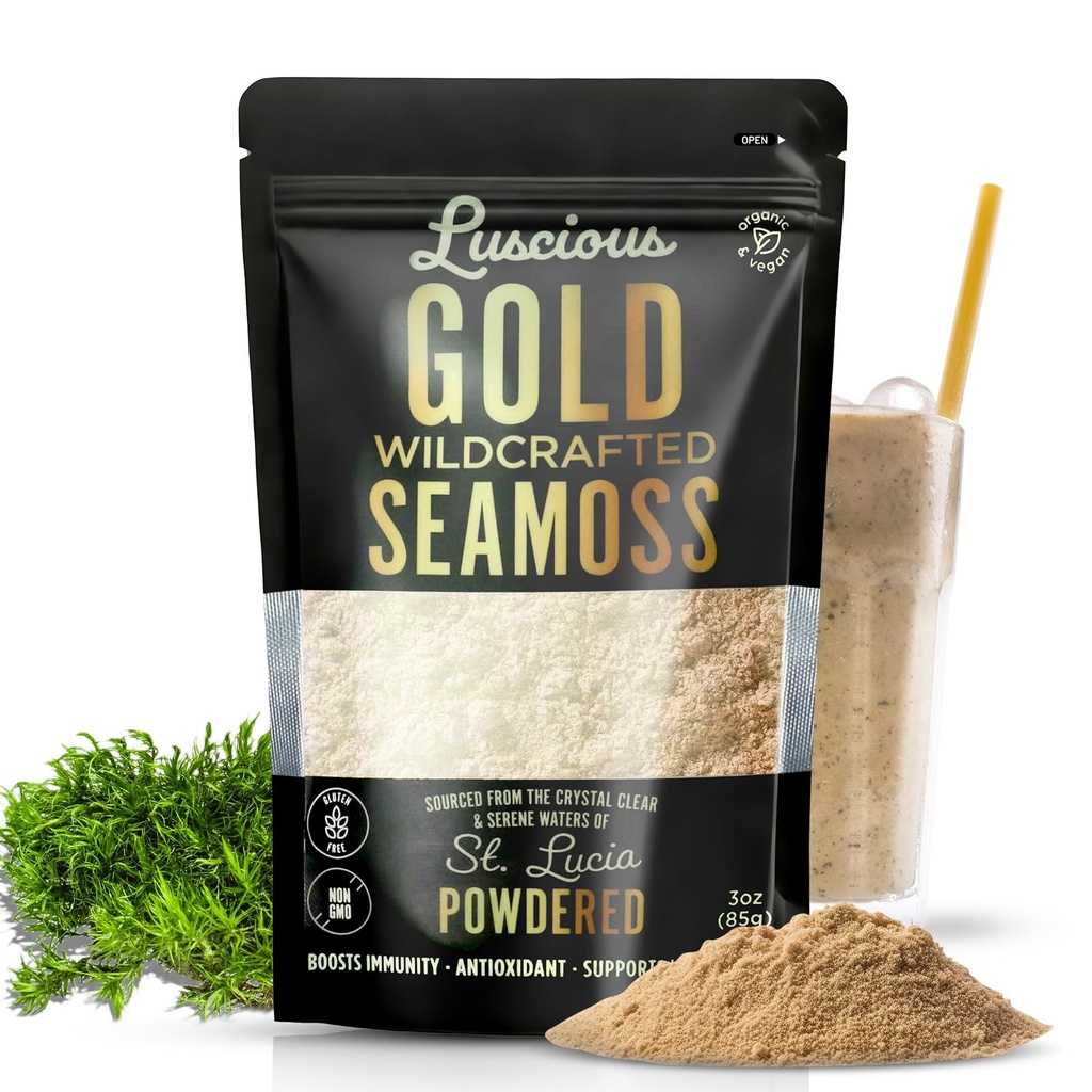 爱尔兰海摩斯粉金3 Oz – 100%有机圣卢西亚海摩斯 – Gut健康,Immune支持,Vegan,Gluten-Free → 制造120+Fl Ounces of Gel 由Luscious Spice Emporium制作的野生超级食品
