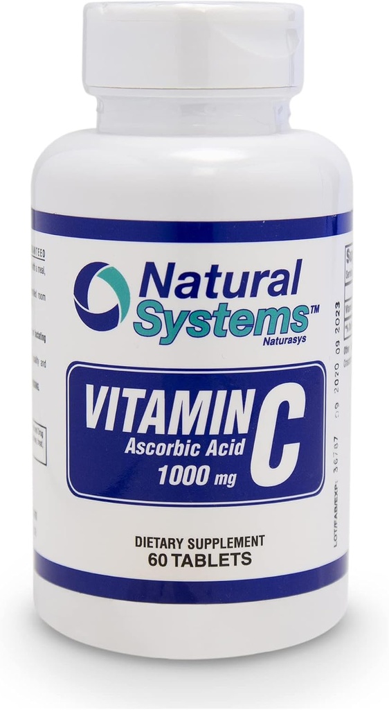 维生素C 1000mg 片 - 60表 - 自然系统对免疫支持和系统的完美 - 饮食维生素C 补充 - Ascorbic酸 1000mg - 在美国制造 - Vitamina C - VIT C