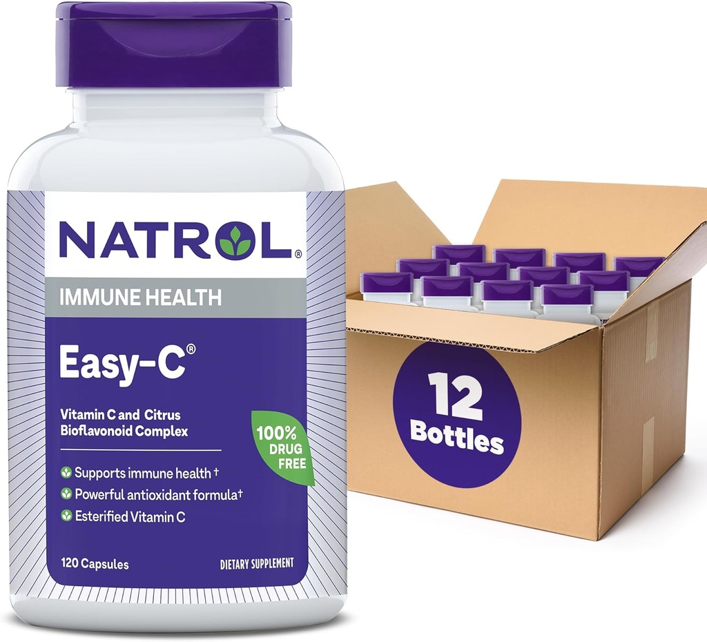 Natrol Easy-C 用维生素C和生物氟化物支持免疫健康, Bios Vegi Capsules, 500 mg, 120 counter(12包)