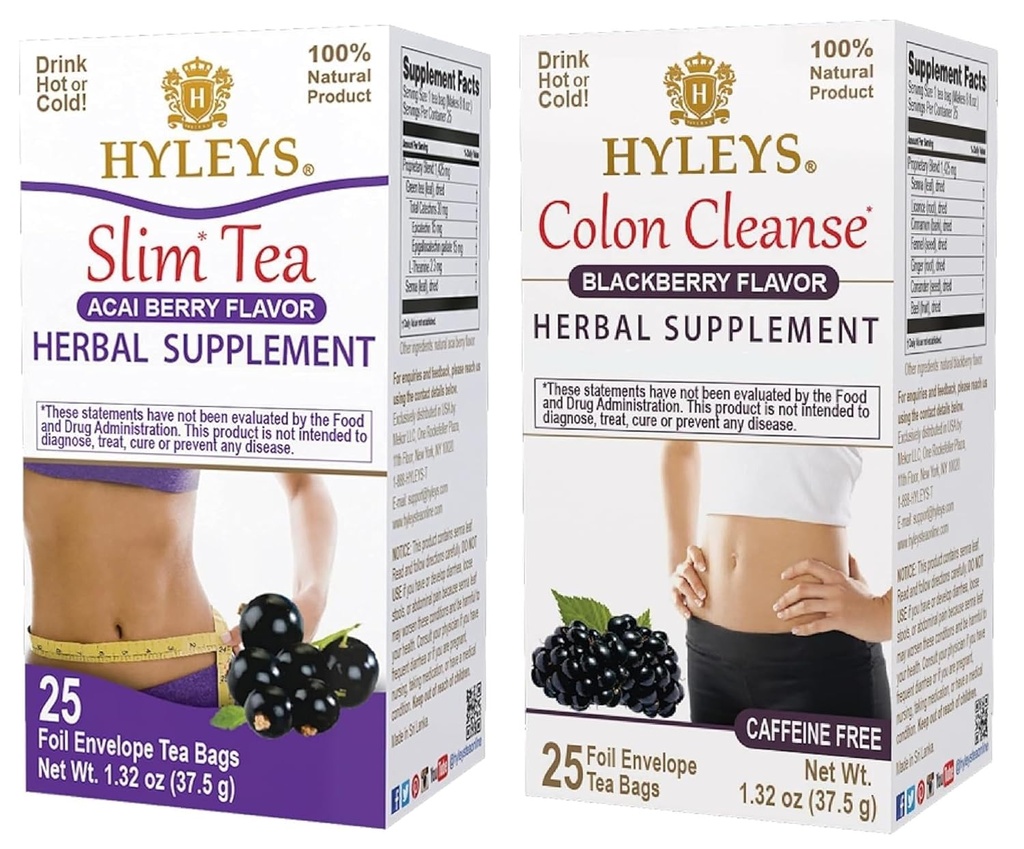 Hyleys体重补充茶盒 - Slim Tea & Colon Cleanse - 50 茶袋合计(2包)