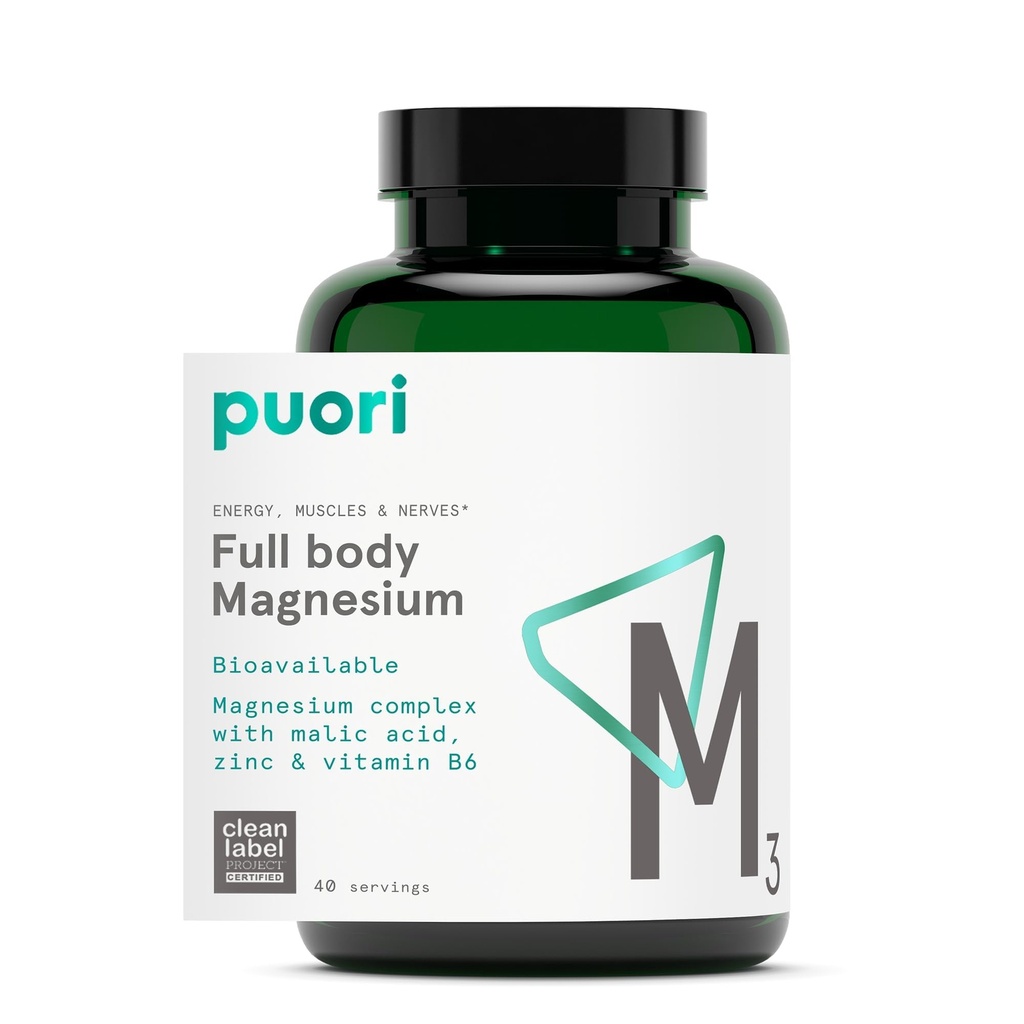 Puori Magnesium 复合物补充剂 - 高吸收性酸镁和Gluconate,锌,维生素B6和马利克酸用于睡眠支持,Immune & Bone健康与肌肉恢复 - 120 Vegan Capsules