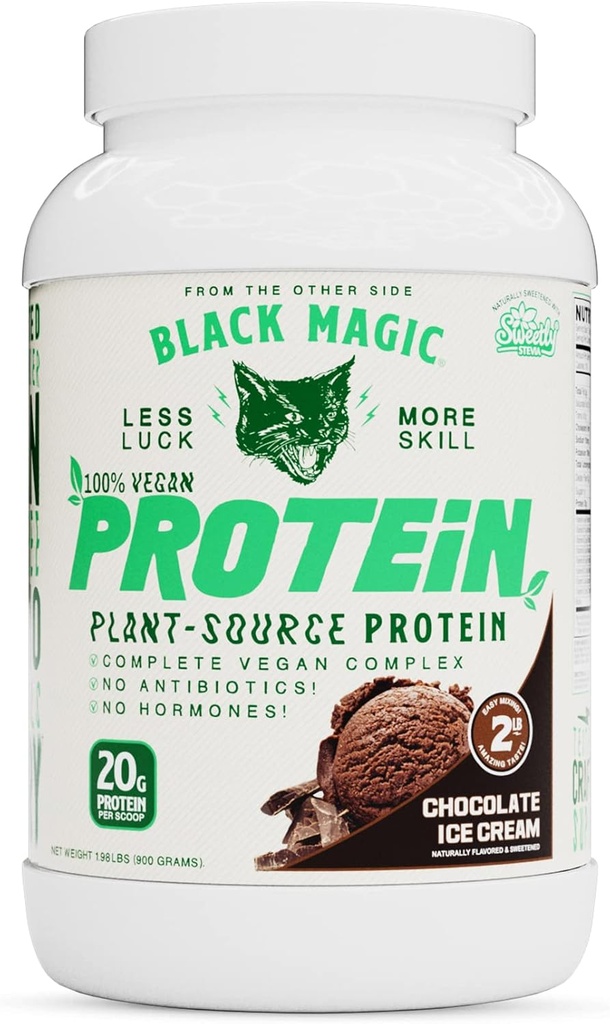 黑魔法植物-来源 100% Vegan蛋白-Keto,低糖,乳品自由蛋白-预/后 工作-巧克力冰激凌 - 20g蛋白 - 2 LB