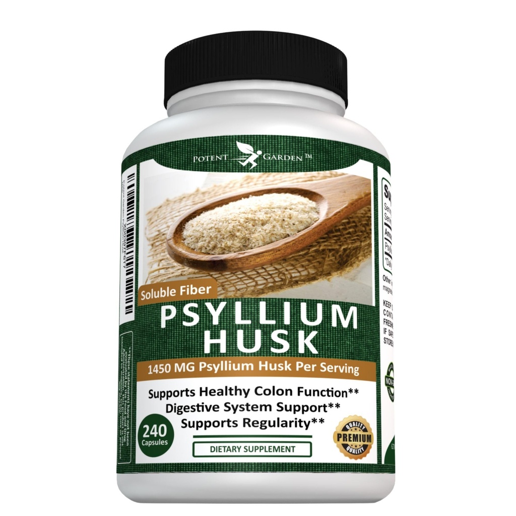 Potent Garden Psyllium Husk Capsules All Natural & Powerful 易溶性饮食纤维补编 帮助支持常规和文摘, 240 Caps