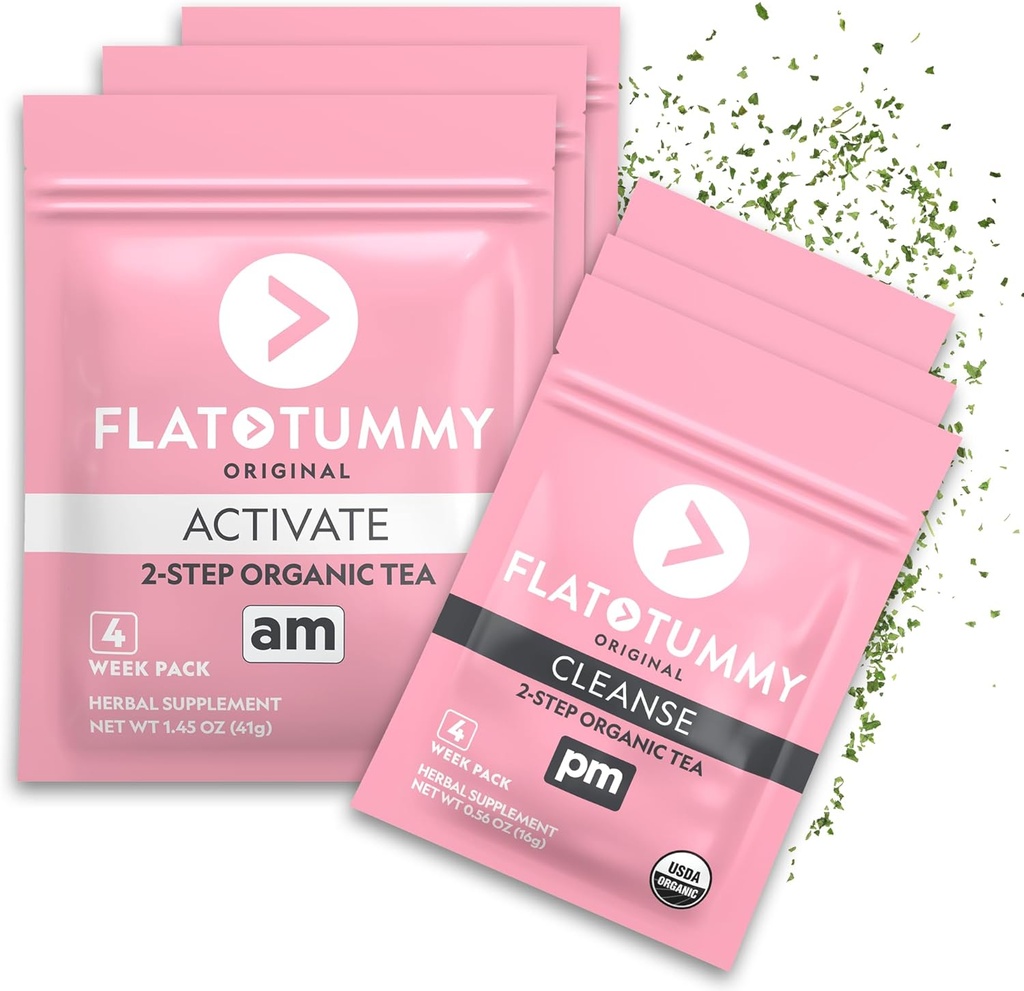 Flat Tummy Detox Tea (4 Week Program) – 2-Step Detox Tea to bost Energy & Republic Bloating * - 所有天然解毒清洁剂w/绿色茶,柠檬浆,Dandelion, Fennel, & More - 消化支持(3包)