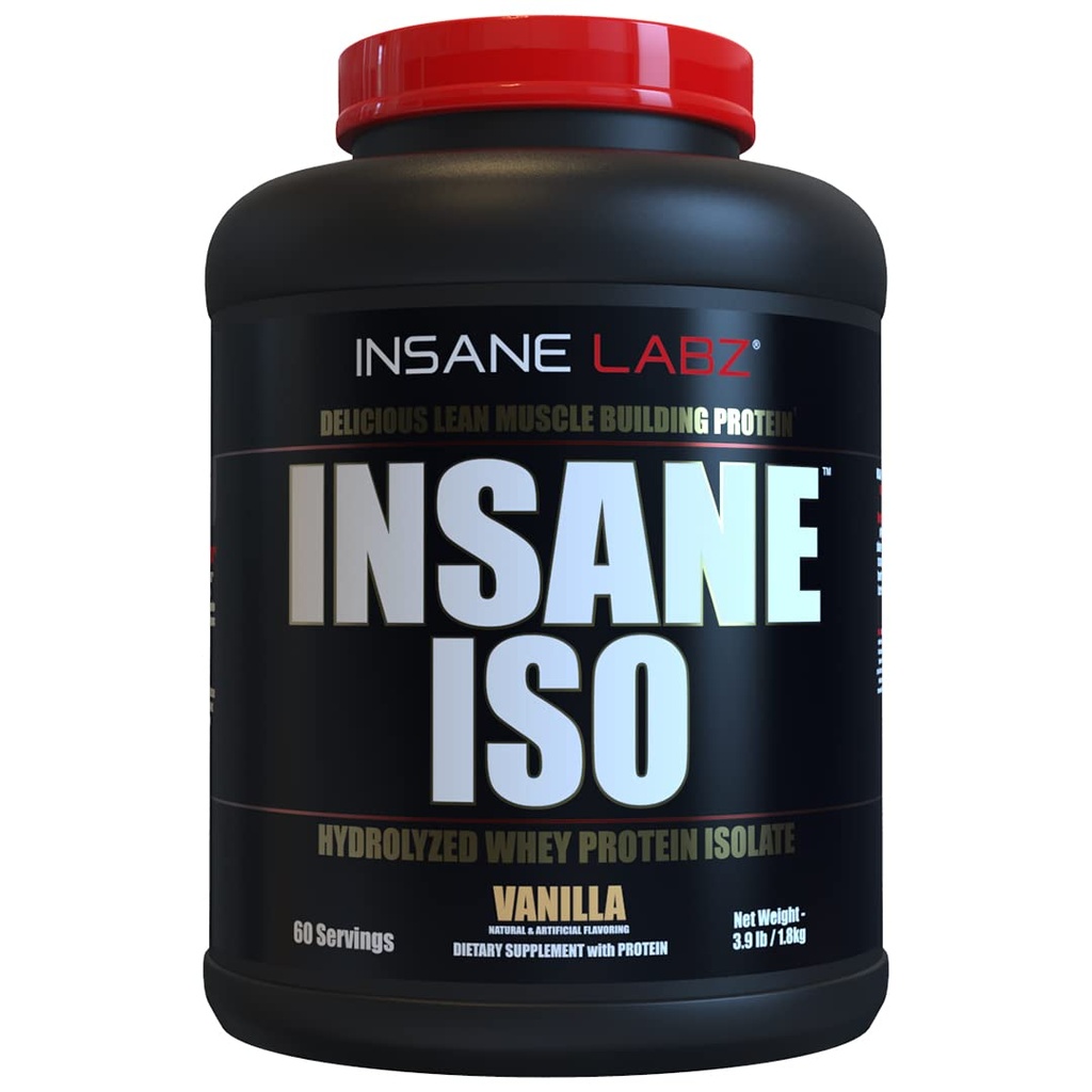 Insane Labz Insane 标准化组织 WHEY蛋白粉 穿着25g 水解 WHEY 孤立酸,60种服务,香草
