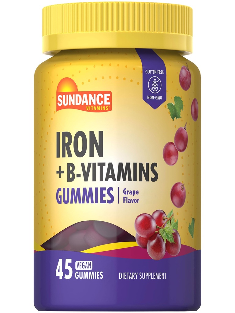 Sundance Iron Gummys + + B-维生素 + + 45 Vegan Gummys + Grape Flavor + Vegan, Non-GMO, 和 Gluten 免费补编