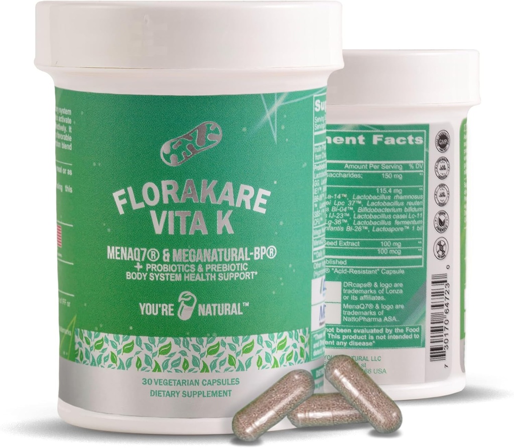 Florakare, 老年人全高血压 -- -- 骨骼健康、血液流动、对女性和男性的消化和凝固支持,维生素K2、葡萄种子提取剂+乳房杆菌和12种注册的抗生素 -- -- 30天供应