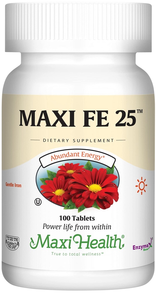 Maxi 健康铁对女性和男性的补充 - Gentle Iron 25 mg for the Tommach - 非便秘 * 药剂 - Kosher - 非转基因O - 蔬菜(100块)