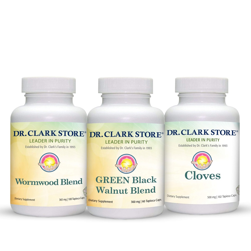 Clark Store Intestine Support & Cleanse Kit 博士 - 带有冻死绿色的黑胡桃壳壳, Wormwood, 和 Cloves- helps 维护优化的肠道功能 - 蔬菜笼盖