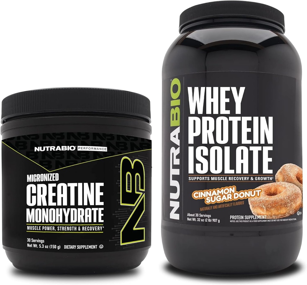 单水合核酸(NutraBio Creatine Monohydrate),无氟酸,150g和Whey蛋白溶液,肉桂糖甜甜圈,补充包-肌肉能源,精液肌肉生长,恢复和强力