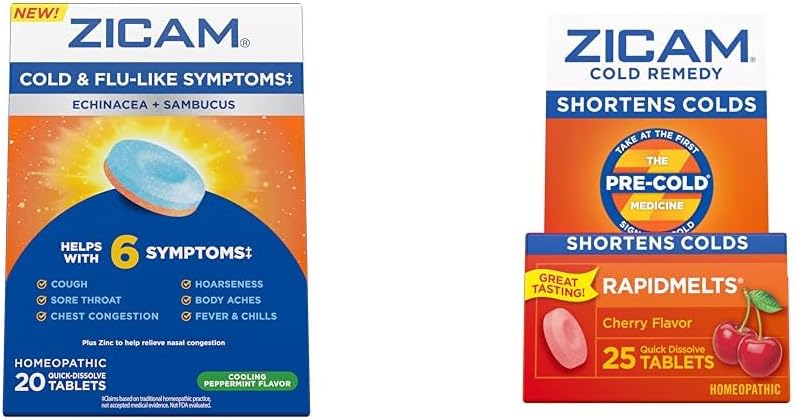 Zicam Cold & Flumptoms 20 板块 冷补救锌 Rapidmelts 25 霍莫病伯爵 冷减速包