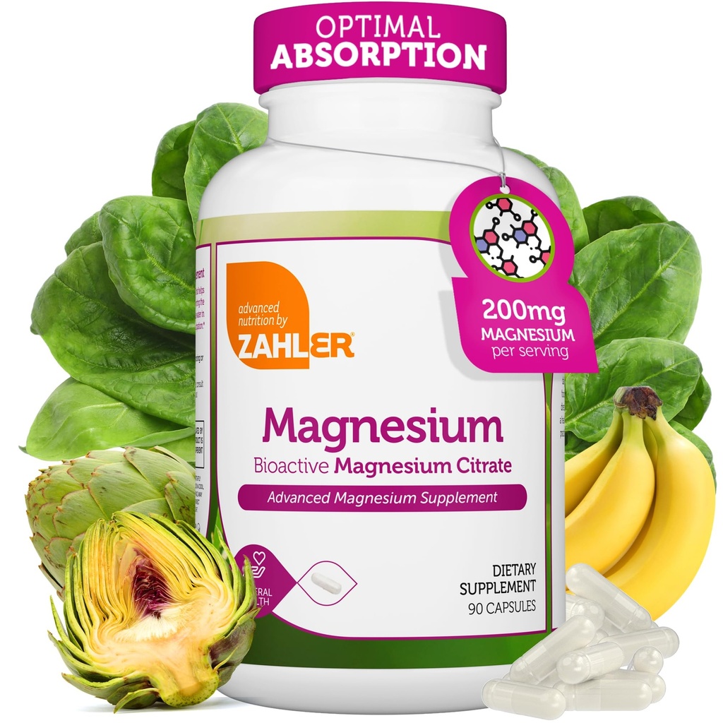 Zahler - 镁补充卡普尔 200 mg(90 counter) 经认证的Kosher Bioactive Magnesium Citrate for Max Acception - 天然镁矿物 男女 - 最佳镁补充剂