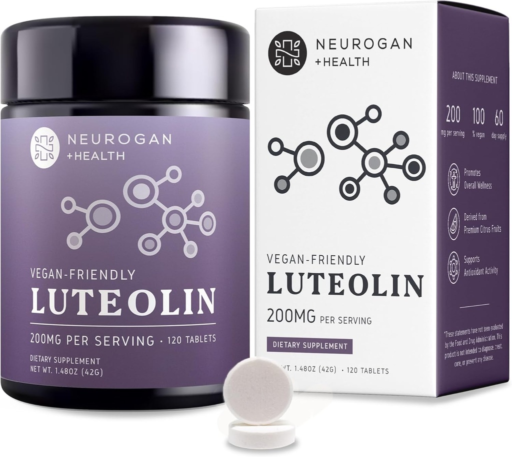 Neurogan Luteolin 补充药片 - 200 MG,120 Ct - 细胞和脑健康天然生物氟化物补充剂,免疫支持 - 植物氟化物,男女多酚补充剂