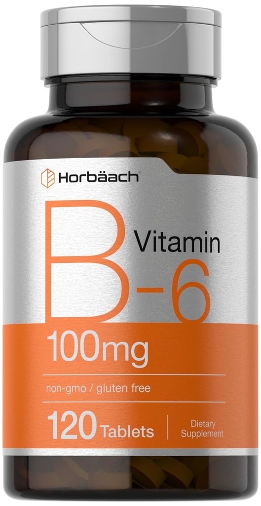 Horbaach Vitamin B6 100mg 120 植物药片 Pyridoxine HCl → Non-GMO & Gluten 免费补充