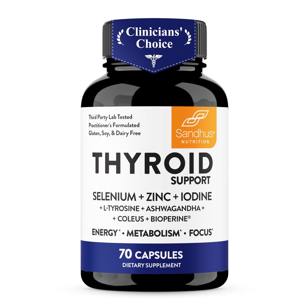 桑德胡的甲状腺支持复合体 与硒,锌,碘,L Tyrosine, Ashwagandha → 纯健康补充 女性和男性 → 70 计数, 35 日供应