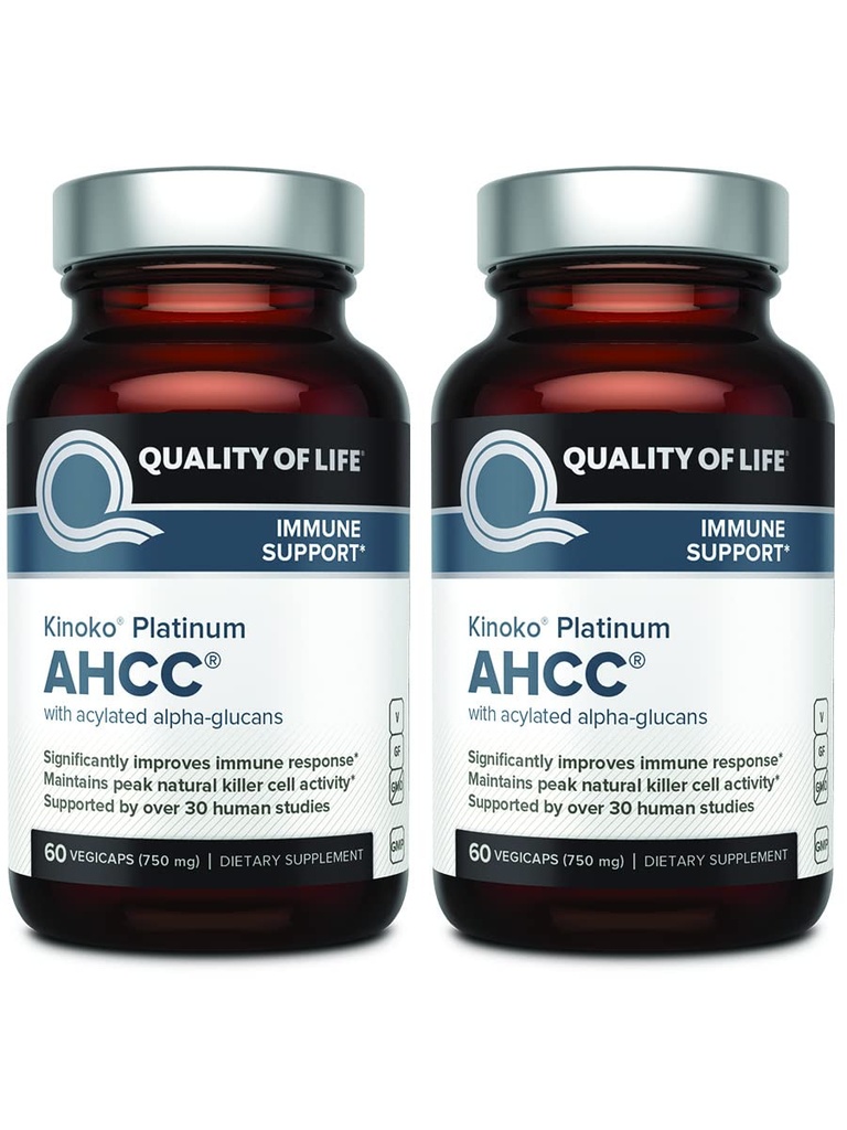 生活质量 AHCC Kinoko Platinum 750 mg – Premium Immune 支持补充 - 包装2,60个瓶子