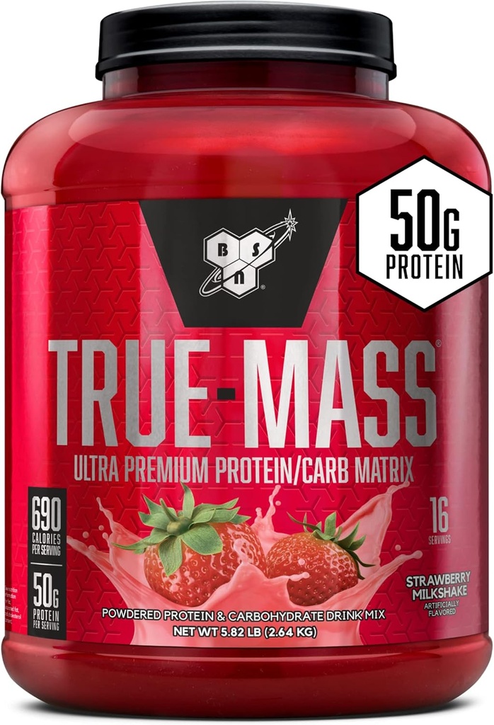 BSN TRUE-MASS 重量增益器 肌肉增益器 蛋白粉 草莓奶昔 5.82英镑