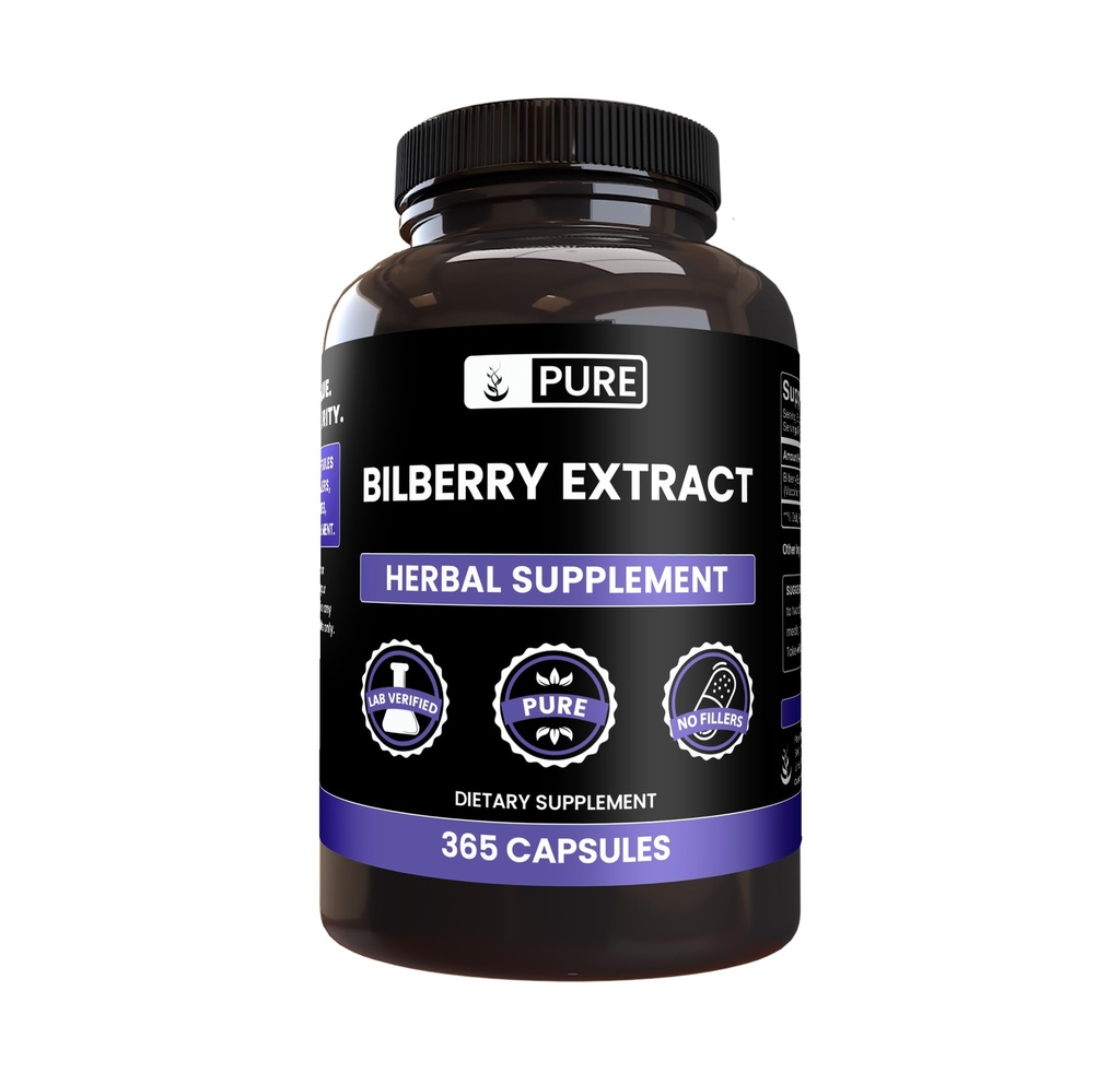 纯原始原料 Bilberry 提取器(365 Capsules) 无镁或水稻填充器, 永远纯净, 实验室验证