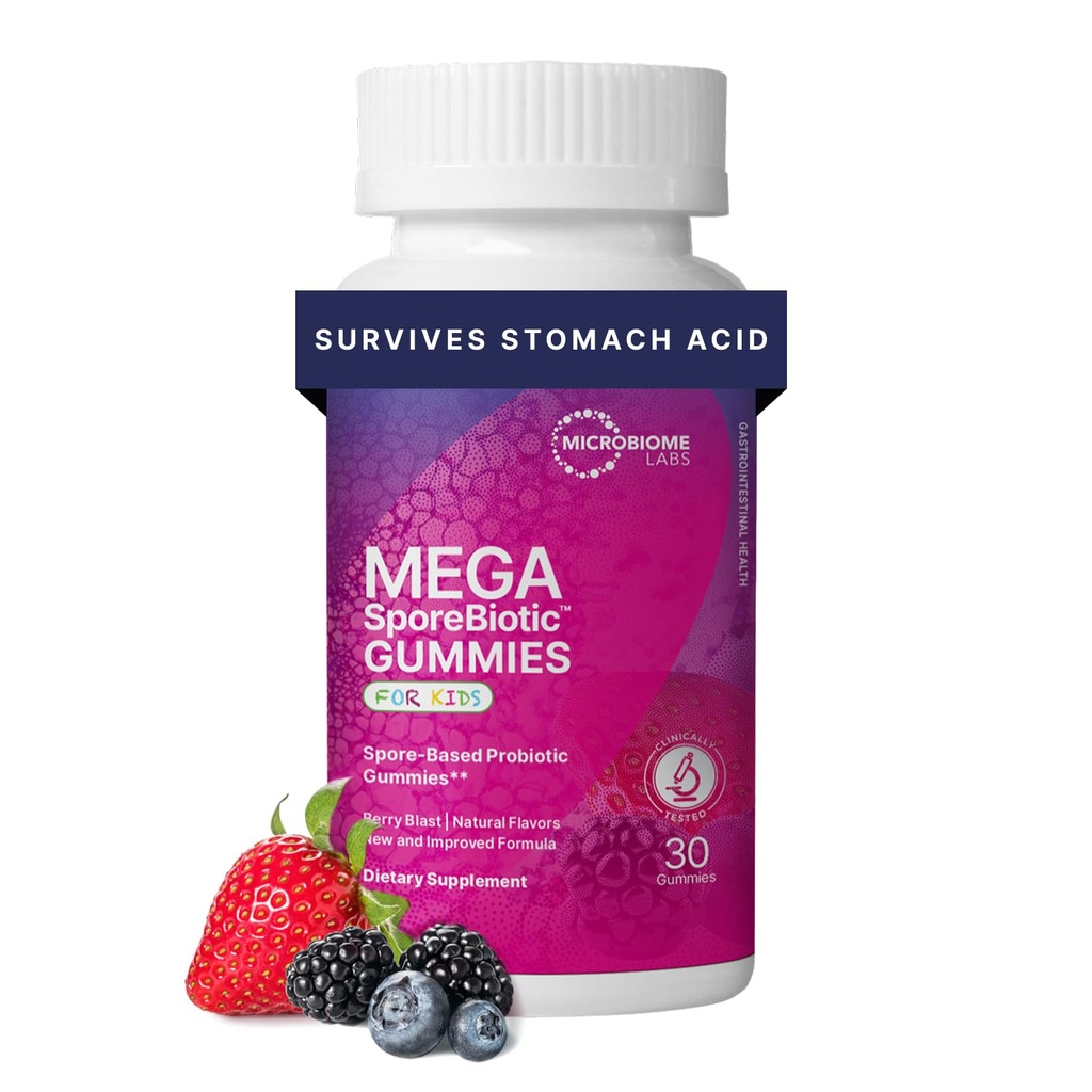 微生实验室 MegaSporeBiotic Kids Probiotic - Spore 基于儿童的Gummy Probiotics - 支持Gut健康和免疫杆菌 Probiotic Blend - Berry Flavored (30 Gummys)