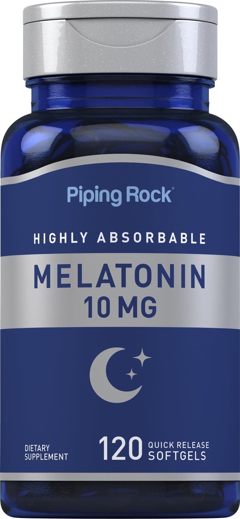 Pipping Rock Melatonin 10mg 120 Softgel Capsules QQ 快速发布补充 QQ 高度可防 QQ 非GMO, Gluten Free