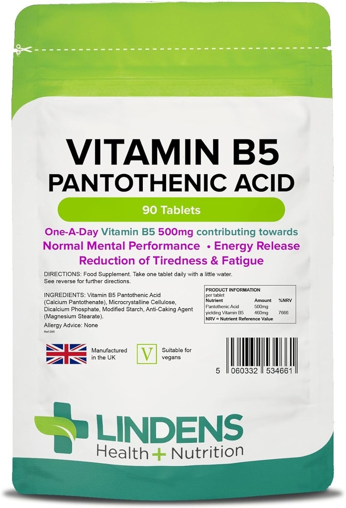 Lindens维生素B-5 B5 100 x 460 mg 药片(镇痛酸)