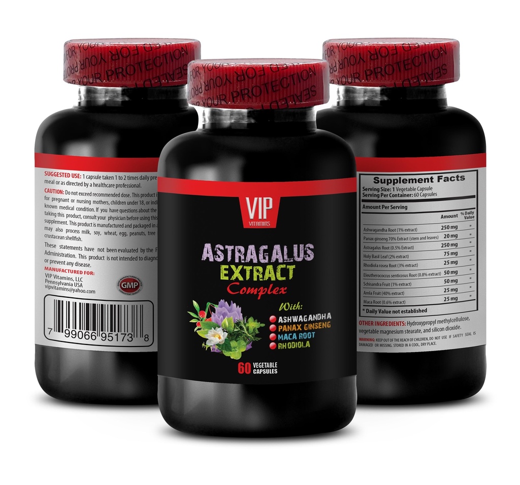 Astragalus 复合体 - ASTRAGALUS EXTRACT COMPLEX 配有 Ashwagandha, Panax 人参, Astragalus, Maca - 圣巴西尔囊, Astragalus 免疫支持, Astragalus 提取胶囊 1瓶 60 Capsules
