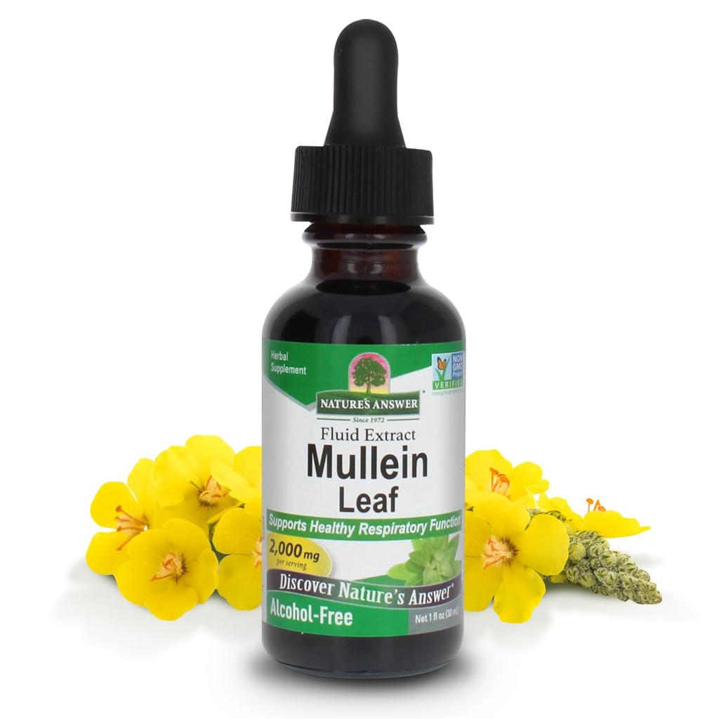 Nature's Answer Mullein Herb - Mullein 肺部提取 - 无酒精,非转基因生物,美国制造 - 支持呼吸功能和促进健康肺部提取 - Mullein Leaf 1 Ounce 提取