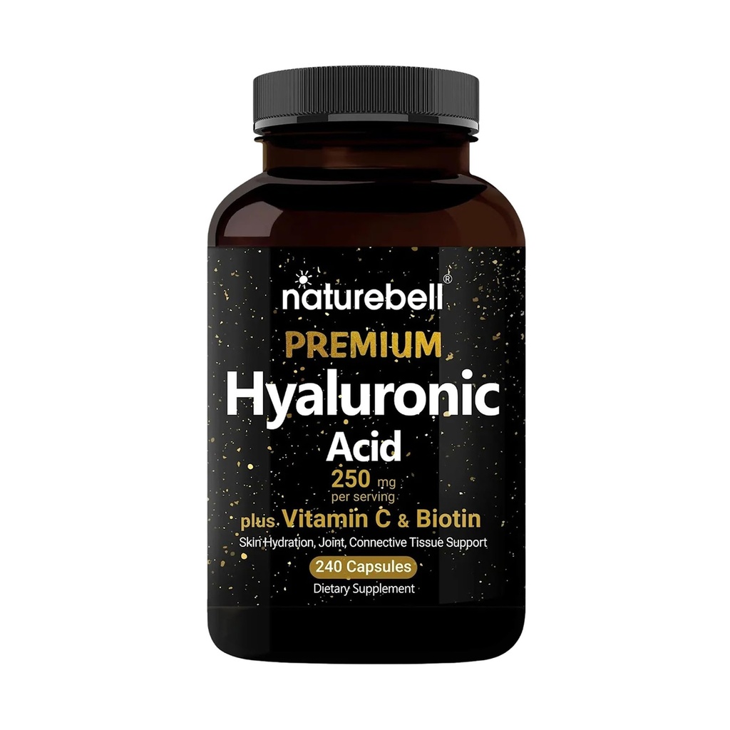 Nature Bell Hyaluronic Acid 补充250mg | 240 capsules,配有 Biotin 5000mcg & Vitamin C 25mg, 3 in 1 支持