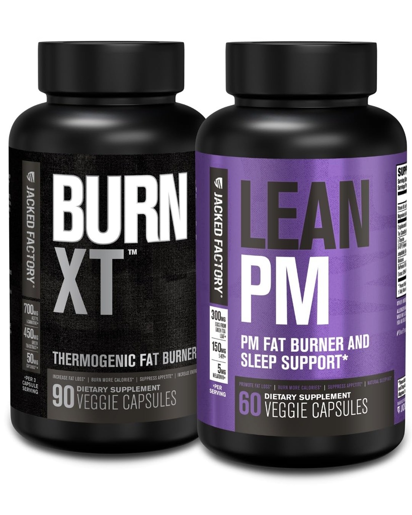 Jacked Factory Burn XT 热源脂肪燃烧器 - Appetite Sprintant & Nootropic Energy Boster (90 Capsules) & Lean PM 重量损失补编,睡眠支持 QQ(60 Capsules)