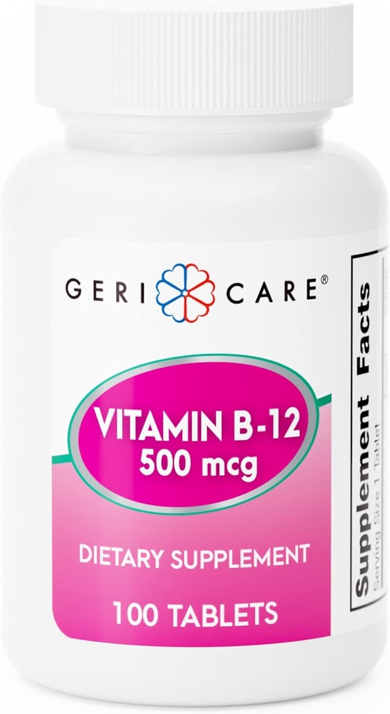 GeriCare Vitamin B-12 500mcg Tablets – Supports Healthy Energy Levels, Brain Function & Circulatory Health – Trusted Supplement for Daily Wellness – 100 Count