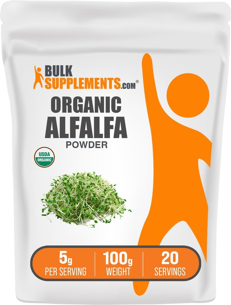 Bulk Assupports.com 有机阿尔法尔法草粉 - 阿尔法尔法补充,绿色超级食品粉 - Vegan & Gluten Free, 5g per service, 100g (3.5 oz) (Pack of 1)