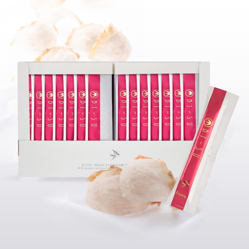BI-SU Extract Jelly Stick | Natural Swiftlet Nests Extract, Collagen, Vitamin C, Japanese Skincare, Anti-Aging, Maintains Skin's Elasticity, Boosts Immune System, GI Health, Cranberry Flavor, 30 PCS
