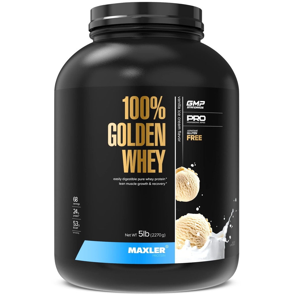 Maxler 100% Golden Whey蛋白 - 每服24g蛋白 - Premium Whey蛋白粉用于前期工作 - 快速吸附Whey 集中,隔离和水解混合剂 - 香草冰 5 lb