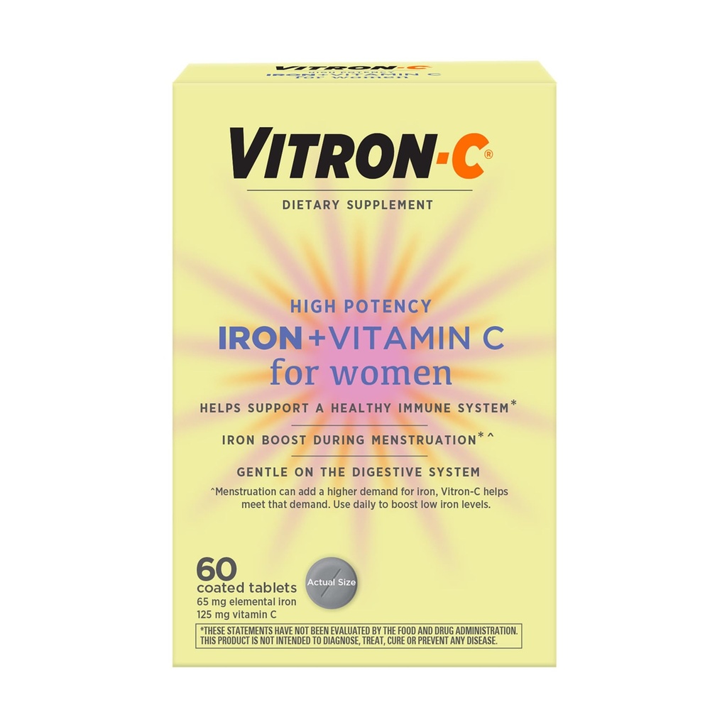 Vitron-C 妇女维生素C的铁补充剂,红血球生产和免疫支持,60个