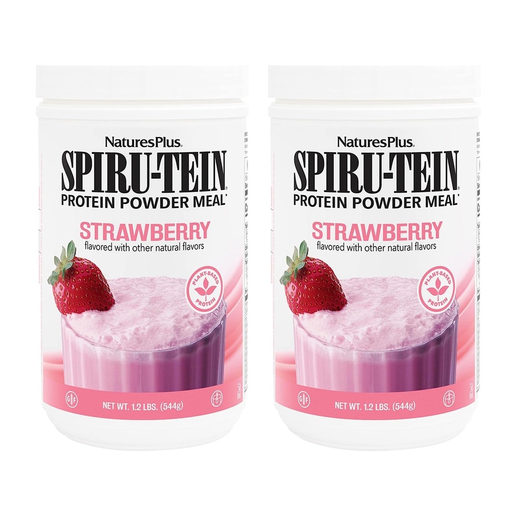 NaturesPlus SPIRU-TEIN,草莓 - 1.2磅,包装 2 - 植物蛋白摇晃 - 非GMO,蔬菜,Gluten Free - 32 总服务