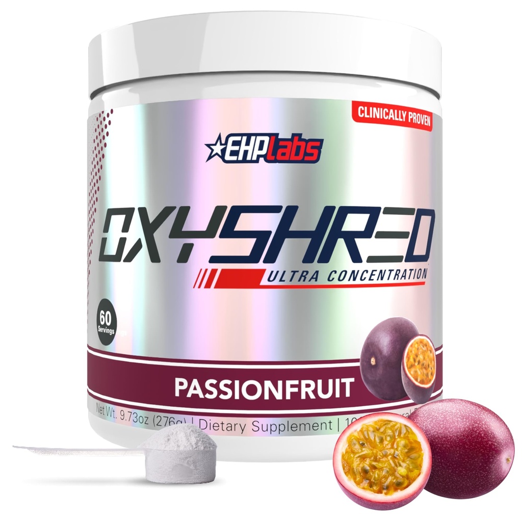 EHP Labs OxyShred Pre Workingout Powder & Shredding 补充剂 - 配有 L Glutamine & Acetyl L Carnitine 的预工作粉, Energy Boost 饮料 - Passionfeel, 60 services