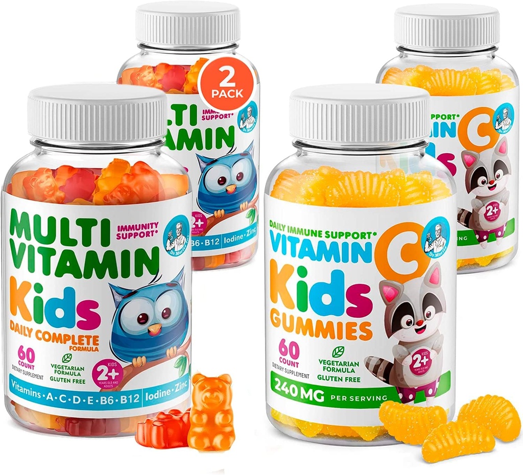 DR. MORITZ 基本维生素配对 - 儿童多维他命Gummys Bundle(60 Counter,2 Pack)与维生素C(60 Counter 2 Pack)