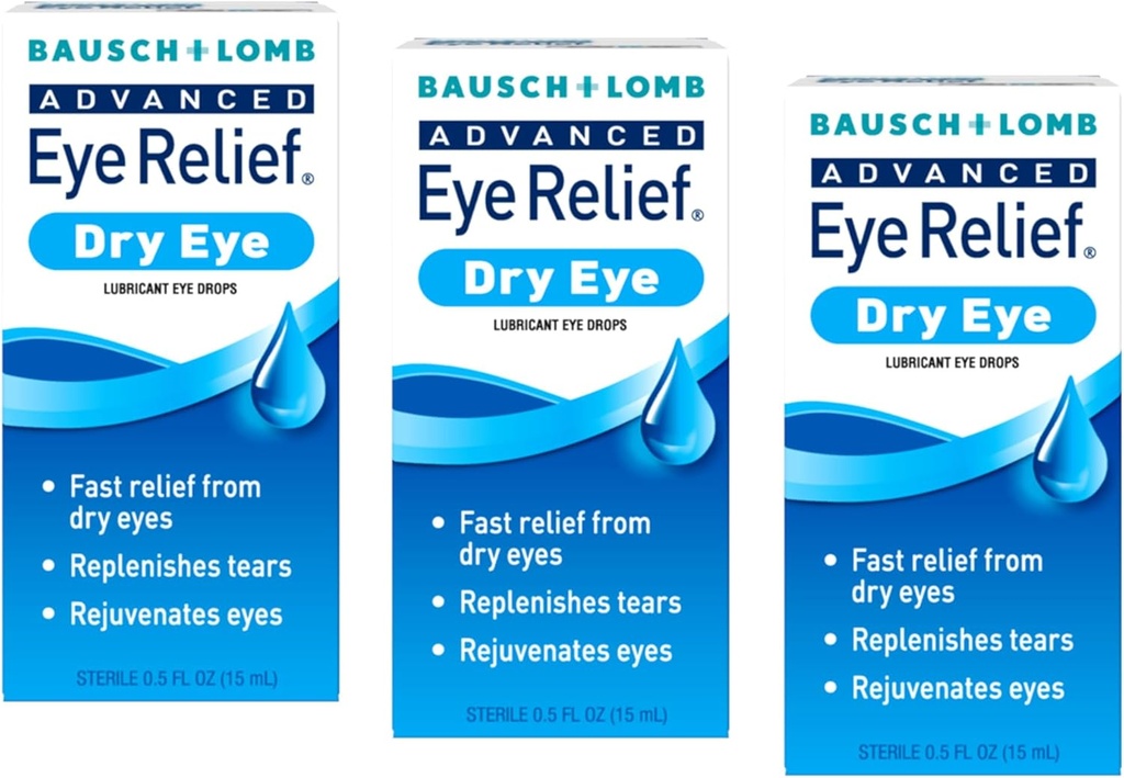 Bausch + Lomb 高级眼部救治、润滑剂眼滴干眼、润滑剂和镇静剂、泪水补充快速救治、0.5 Fl Oz