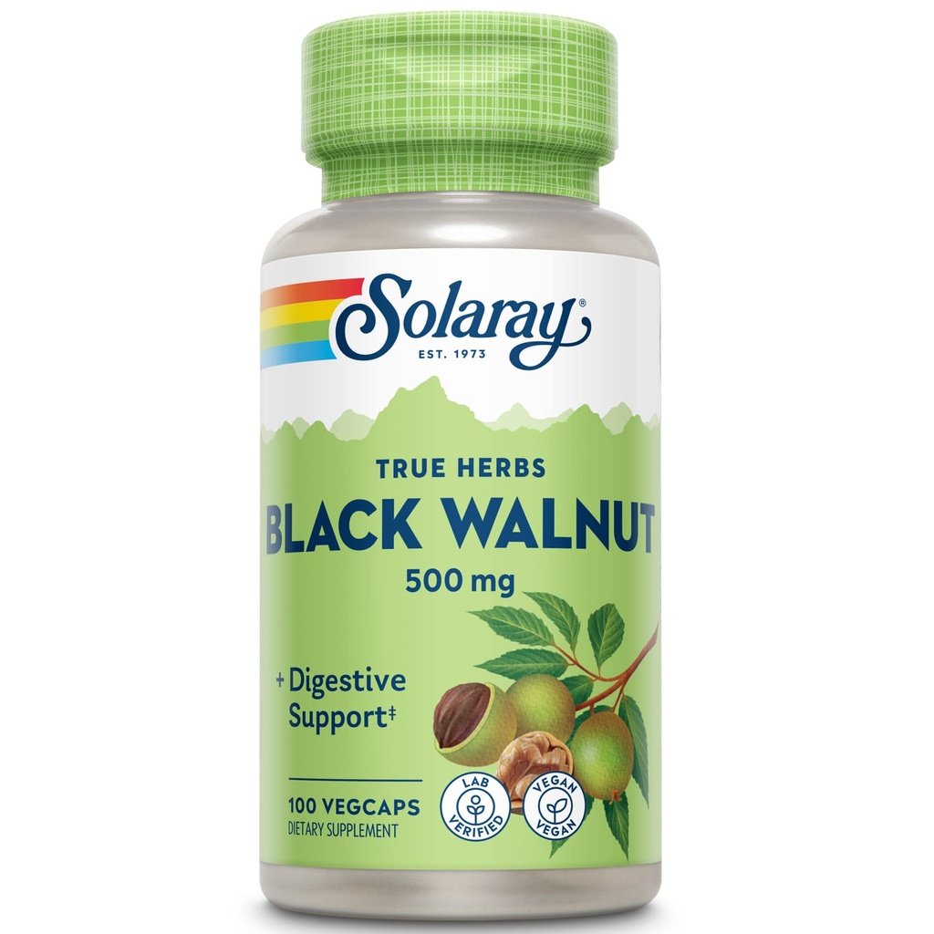 SOLARAY Black Walnut 500 mg - 全壳 - 传统草药支持公式 - 非GMO认证,Vegan,Lab认证 - 60天保障 - 100名服务员,100名Veg Caps