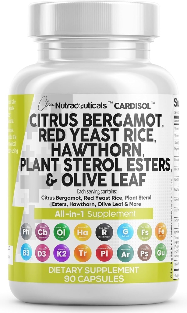 纯净营养素 Citrus Bergamot 红酵母稻壳与植物固醇- Hawthorn 提取橄榄 Leaf Niacin Vitamin K3 D3 COQ10 Guggul & More