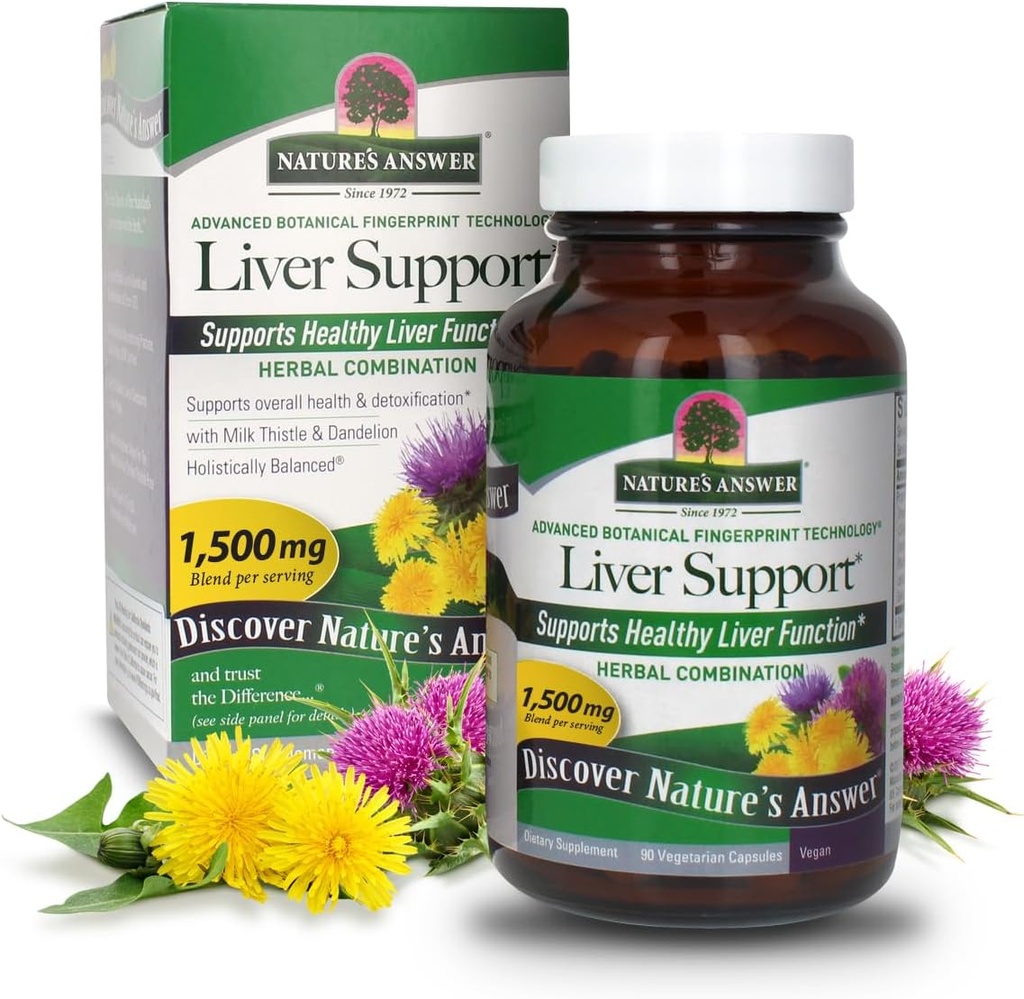 Nature's Answer Liver Support + Herbal 和 Milk Thetle & Dandelion + 膳食补充 + 推广健康的 Liver 函数 → Kosher 认证,蔬菜和 Vegan 90 Capsules