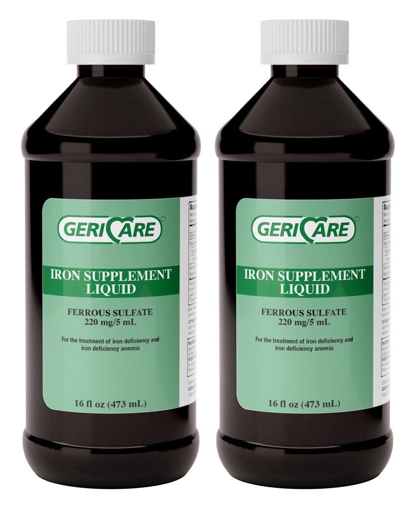 GeriCare 220 高潜力液态铁 + 成人液态铁 → 贫血症和缺铁 → 220 mg 的铁 / 5mL 剂量。 (Pack of 2)