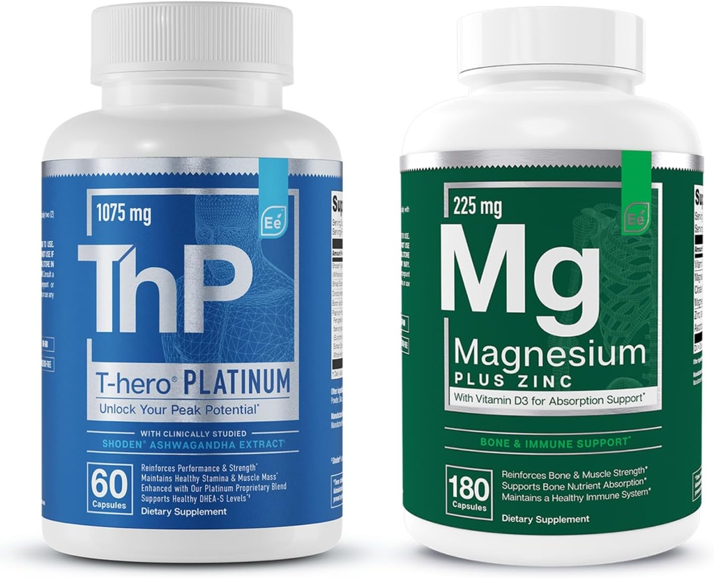 配有维生素D3 + T-Hero Platinum + Sleep Immune & Bone + 肌肉生长支持和T-健康