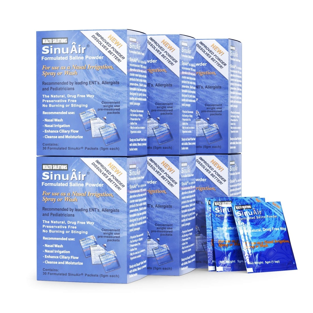 SinuAir Sinus Rinse 盐溶液 - SinuPulse System、Neti Pot Flush、鼻冲洗挤压瓶、 & Nose灌溉、加强Sinuses的配制和清洁,180包
