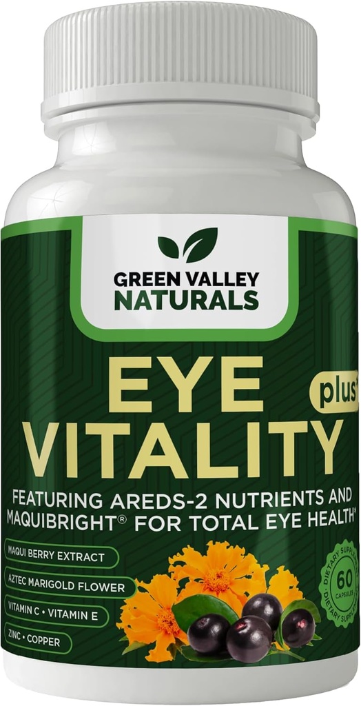Green VALLEY NATURALS EY VATURALS EY Vituality Plus Supplement, 配有 Areds-2 营养剂, Maquibright, Marigold Flower, 维生素C & E, 锌, 铜, 60 Capsules (1)