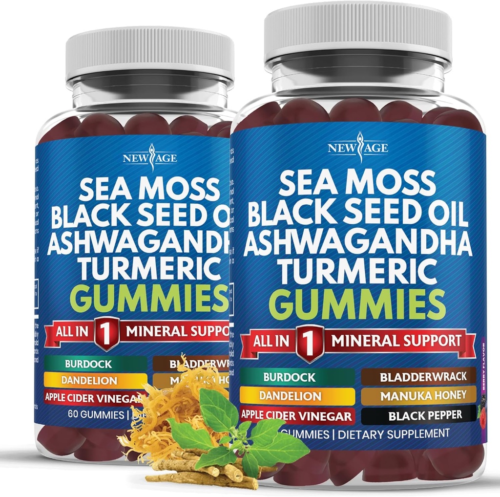 海莫斯古米、海莫斯、黑种子、Ashwagandha、Turmeric、Manuka Honey、ACV、Dandelion、Black Pepper、Burdock、Bladderwrack、Vegan - 120个伯爵