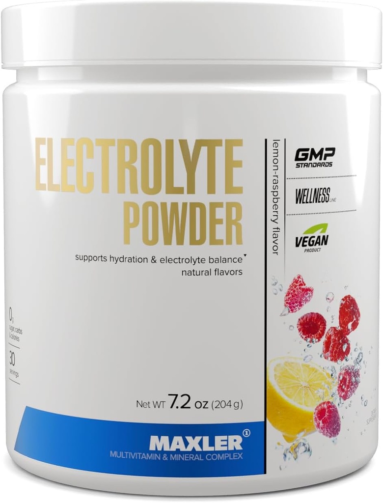 Maxler 电解石粉 - 水解石粉 - 电解石 与 Trace 矿物复合体的饮用混合体 - Keto 电解石粉与天然火焰和甜点 - 30 services - Lemon-Raspberry