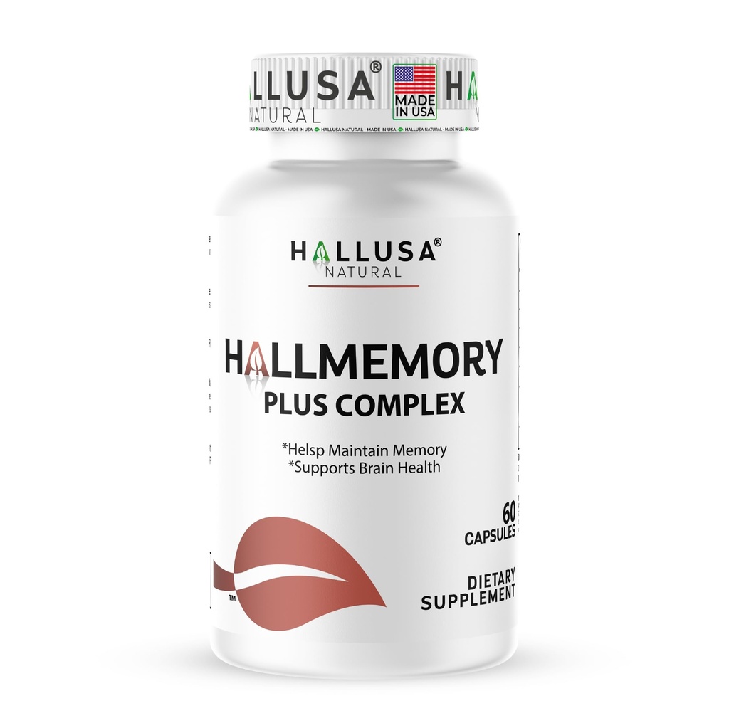 Hallusa 天然脑健康补充 – Ginkgo Biloba, B维生素和Choline – 记忆和焦点支持 – 精神明亮与能量 – 男女大脑助推器 60 Capsules